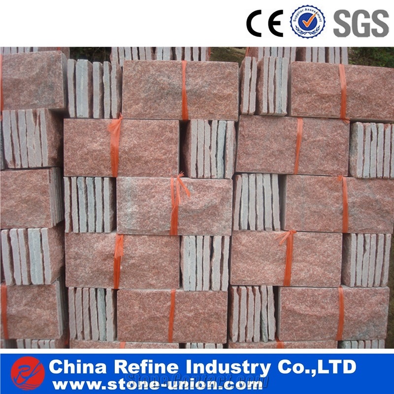 Pink Quartzite Mushroom Stone Tile , Exterior Wall Rock Tile,Split Face Pink Quartzite Mushroom Stone for Walling Cladding