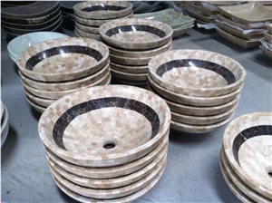 Brown Mosaic Sink Emperador Light Marble Sinks & Basins