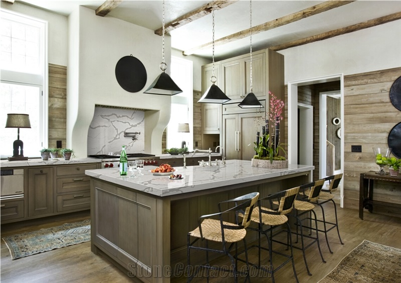 Calacatta White Quartz Stone Kitchen Countertop