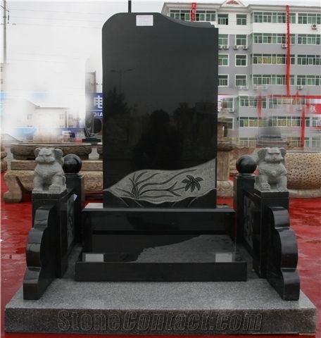 Chinese Style Absolute Black Granite Tombstone