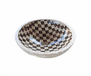 Emperador Marble Mosaic Vessel Sink