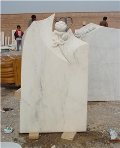 Hand Carved Flower Tombstone White Marble Headstone