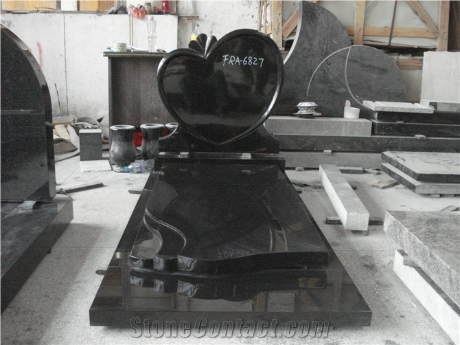 Heart Shape Absolute Black Granite Tombstone