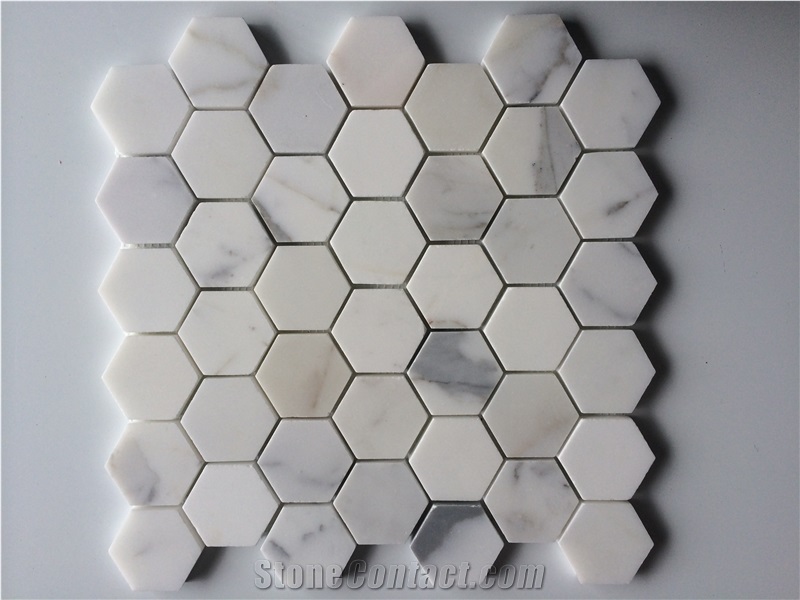 Hexagon Calacatta Gold Marble Mosaic Tiles
