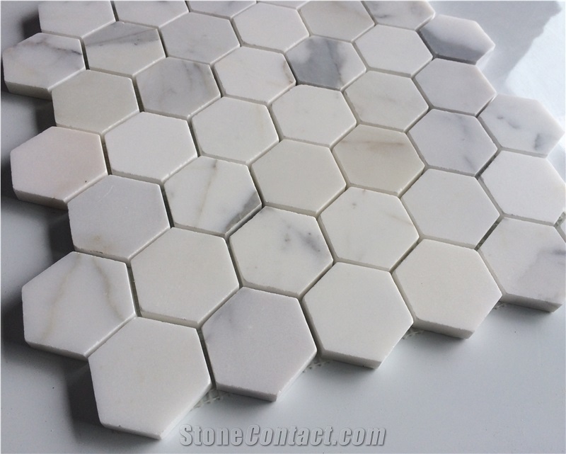 Hexagon Calacatta Gold Marble Mosaic Tiles