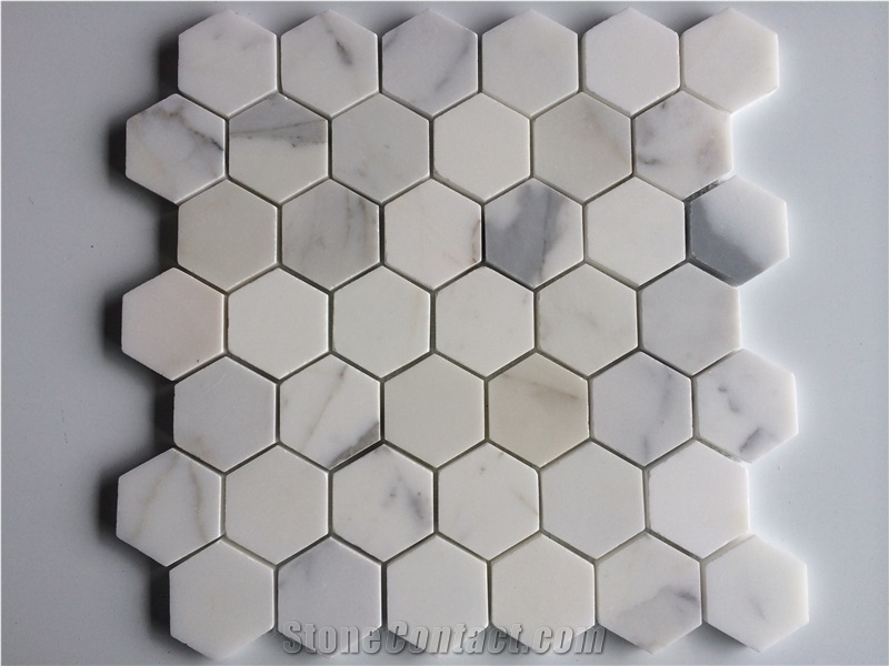 Hexagon Calacatta Gold Marble Mosaic Tiles
