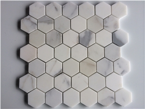 Hexagon Calacatta Gold Marble Mosaic Tiles