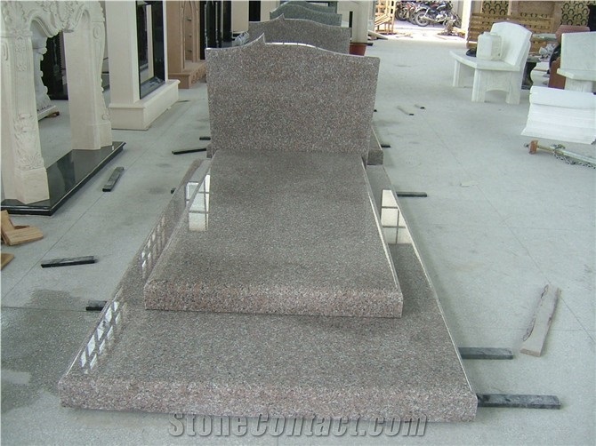 High Polished China Pink Granite Tombstone