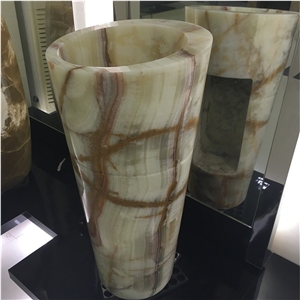 Pervious to Green Onyx Pedestal Basin Garden Sink