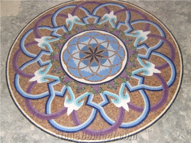 Rosettes Mosaic Pattern Decorative Floor Tile Manyas White Marble Medallions