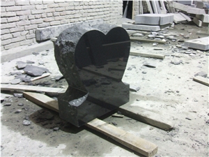 Single Heart Black Granite Headstone