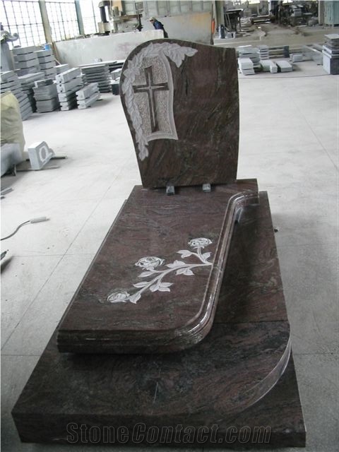 Western Style Hand Carved Cross Tombstone