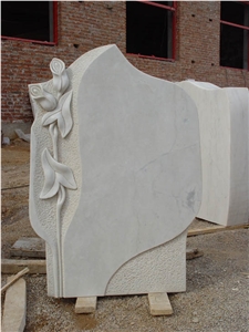 Western Style White Flower Carving Marble Tombstone Headstone