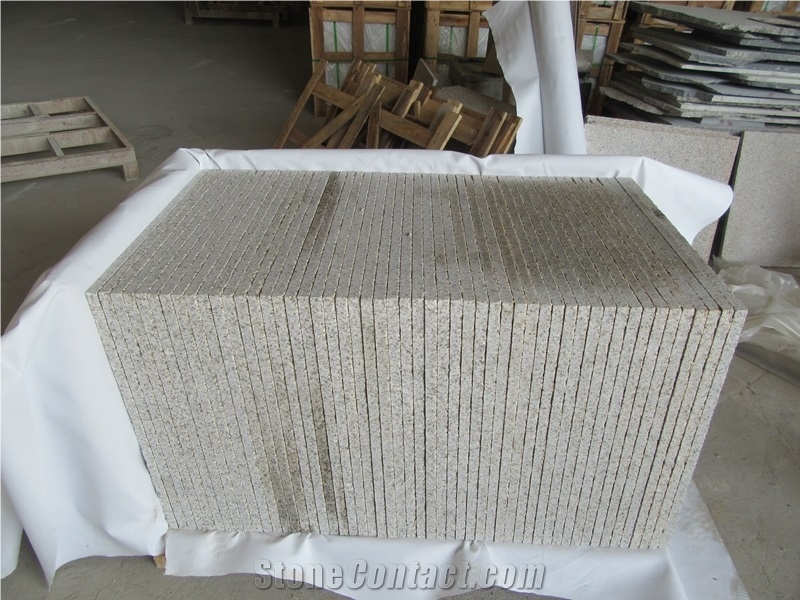 China Golden Yellow Granite G682 Flooring Tiles Flamed Surface, Rustic Yellow Granite Tiles & Slabs, Yellow Pink Rock Flooring Paving Tiles on Sale