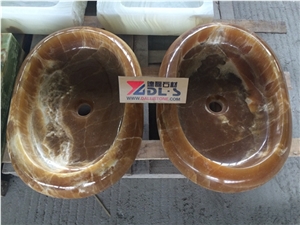 China Luxury Brown Onyx Wash Basin / Onyx Sinks