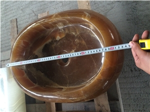 China Luxury Brown Onyx Wash Basin / Onyx Sinks