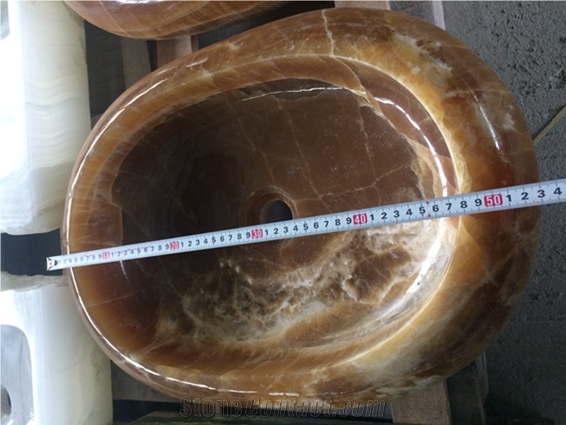 China Luxury Brown Onyx Wash Basin / Onyx Sinks