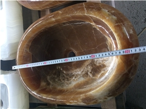 China Luxury Brown Onyx Wash Basin / Onyx Sinks