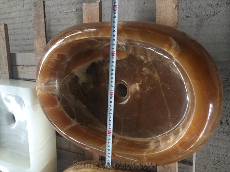 China Luxury Brown Onyx Wash Basin / Onyx Sinks