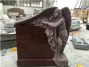 Custom Indian Red Carved Angel Statue Headstone /Tombstone