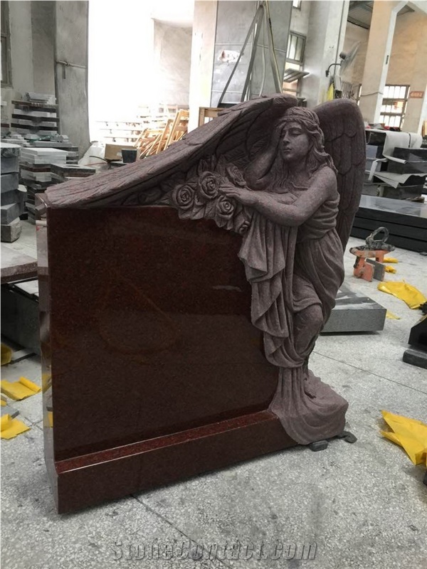 Custom Indian Red Carved Angel Statue Headstone /Tombstone