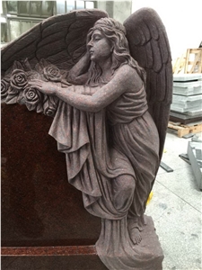 Custom Indian Red Carved Angel Statue Headstone /Tombstone
