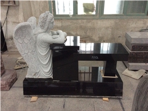 Shanxi Black Granite Angel Bench Tombstone