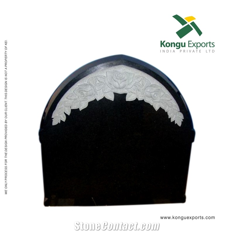 Absolute Black Granite Flora Headstones, Engraved Tombstones