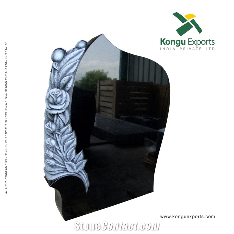 Absolute Black Granite Flora Headstones & Monument Design