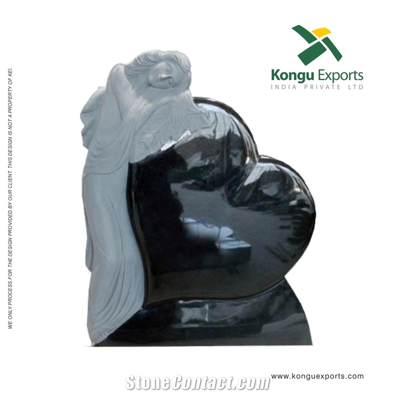Chamrajnagar Black Granite Angel Headstone, Heart Tombstones