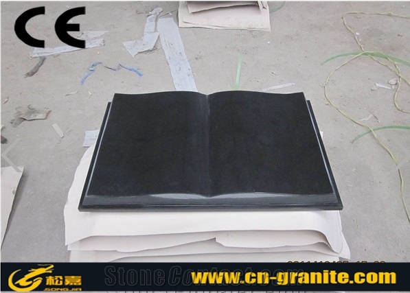 China Black Granite Slant Grave Stone,Black Polished Book Shape Grave Cemetery Tombstone & Monument