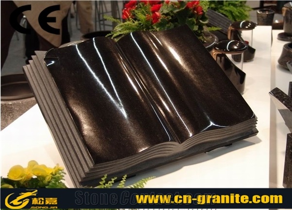 China Black Granite Slant Grave Stone,Black Polished Book Shape Grave Cemetery Tombstone & Monument