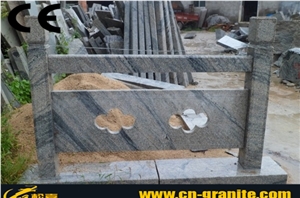 China Juparana Granite Fence & Gates,Grey China Juparana Gate Pillars,Polished Garden Accents