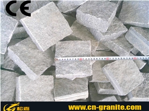China Natural Split Dark Grey Cobble Stone,China Grey Granite G654 Cubestone 5cm Thick Landscape Paver Stone