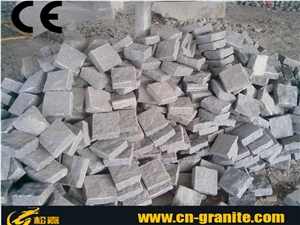 China Natural Split Dark Grey Cobble Stone,China Grey Granite G654 Cubestone 5cm Thick Landscape Paver Stone