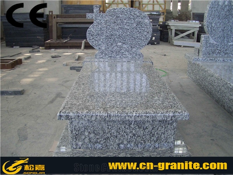China Spray White Granite Tombstones & Monuments Design,Polished Finished White Granite Poland Style Tombstone,White Cemetery Tombstones