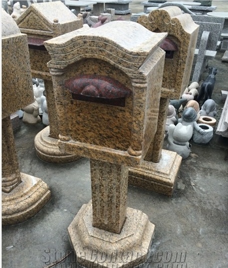 Tiger Skin Yellow Granite Stone Mailbox,Yellow Garden Lanterns,Chinese Granite Stone Exterior Lamps