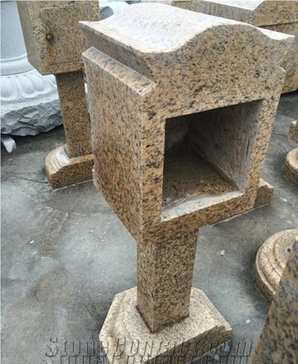 Tiger Skin Yellow Granite Stone Mailbox,Yellow Garden Lanterns,Chinese Granite Stone Exterior Lamps