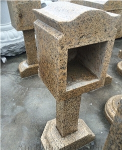 Tiger Skin Yellow Granite Stone Mailbox,Yellow Garden Lanterns,Chinese Granite Stone Exterior Lamps