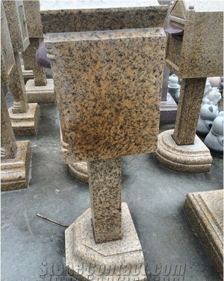 Tiger Skin Yellow Granite Stone Mailbox,Yellow Garden Lanterns,Chinese Granite Stone Exterior Lamps