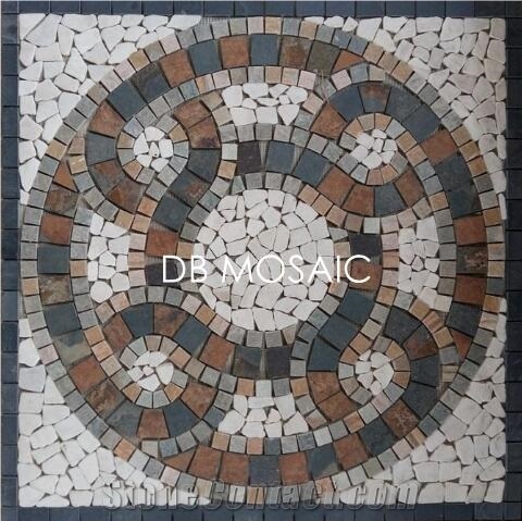 Slate and Quartzite Mosaic Medallion Pebble Mosaic Medallions