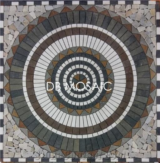Slate and Quartzite Mosaic Medallion Pebble Mosaic Medallions
