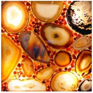 Agate Collection Collage Semiprecious Stone Tiles & Slabs, Multicolor Stone