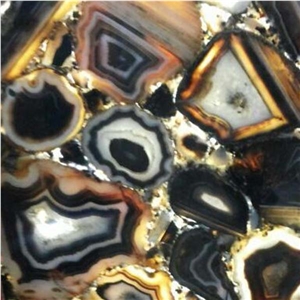 D Black Agate Semiprecious Stone Tiles & Slabs, Flooring Tiles
