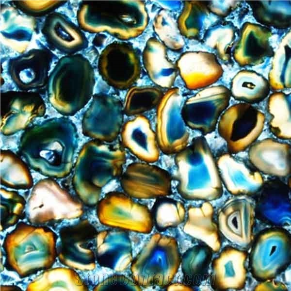 D Blue Agate Copy Semiprecious Stone Tiles & Slabs, Green Stone Flooring Tiles