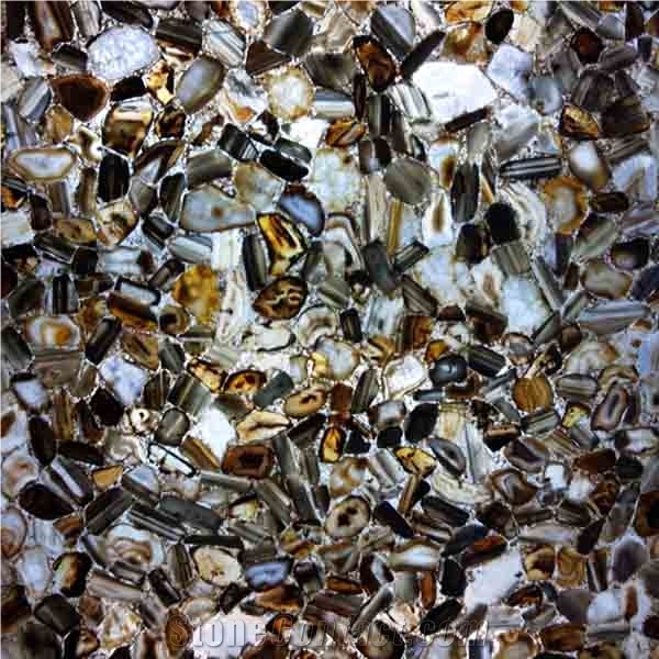 Mix Agate on Glass Semiprecious Stone Tiles & Slabs