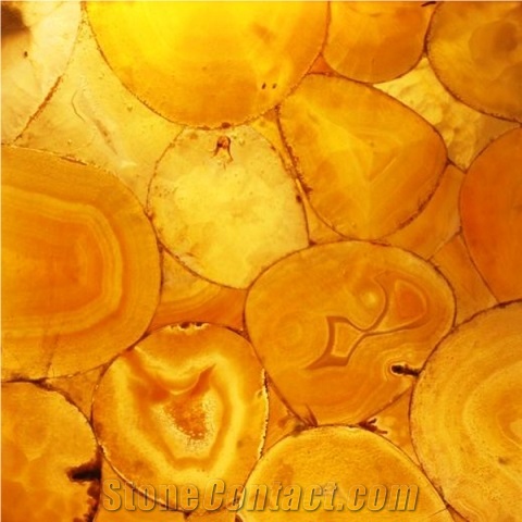 Yellow Agate Geode Gemstone Epoxy Backlit Semiprecious Stone Tiles & Slabs