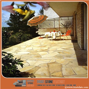 Golden Quartzite Random Flagstone Patio Tiles, Irregular Flagstone Walkway Pavers, Random Flagstone Courtyard Road