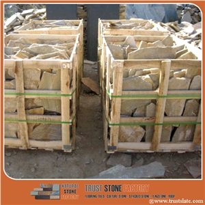 Golden Quartzite Random Flagstone Wall Covering, Irregular Flagston Wall Cladding, Irregular Flagstone Courtyard Paver