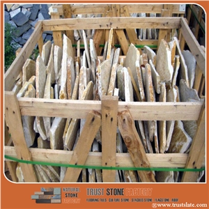 Golden Quartzite Random Flagstone Wall Covering, Irregular Flagston Wall Cladding, Irregular Flagstone Courtyard Paver